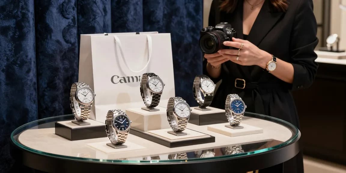 Elegant display of super clone watches in a luxury boutique showcasing fine craftsmanship and design.