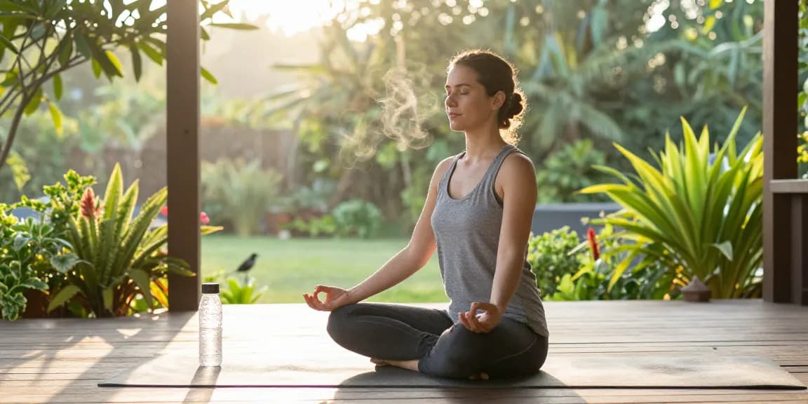 Practicing mindfulness meditation outdoors with their green vietnam kratom nearby