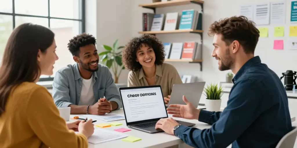 Register a cheap .co.uk domain with expert guidance in a bright office.