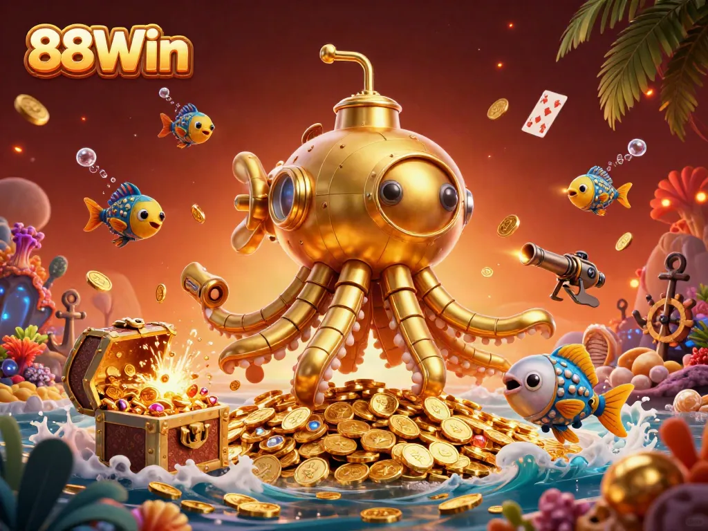 Experience the thrill of 88Win with a vibrant underwater casino scene filled with treasure and excitement.