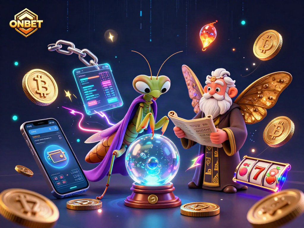 Engage with ONBET as the whimsical fortune teller and librarian unveil crypto gambling treasures.