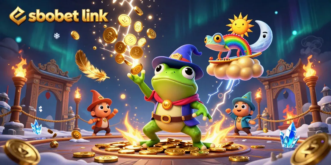 Experience thrilling action on sbobet link with vibrant golden coins and magical creatures in an engaging scene.