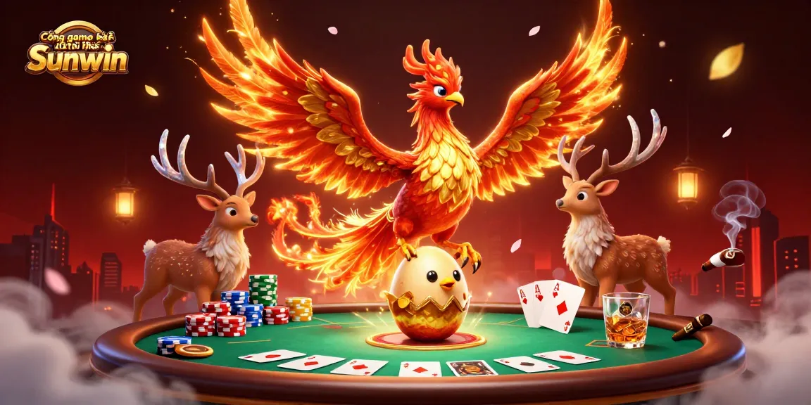 Cổng game bài đổi thưởng Sunwin showcases vibrant casino action with mystical characters and lively game elements.