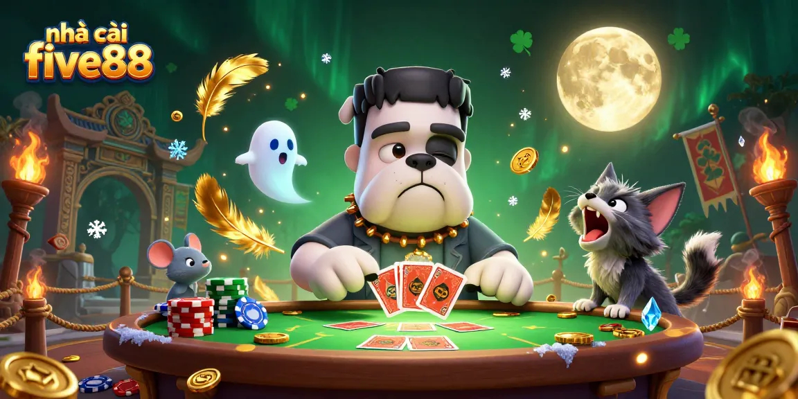 Engage with nhà cái five88's lively game scene featuring fantastic characters and a spooky casino atmosphere.