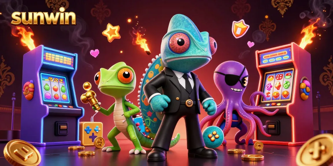 Spin to win with sunwin in this dynamic illustration featuring vibrant casino themes and characters.