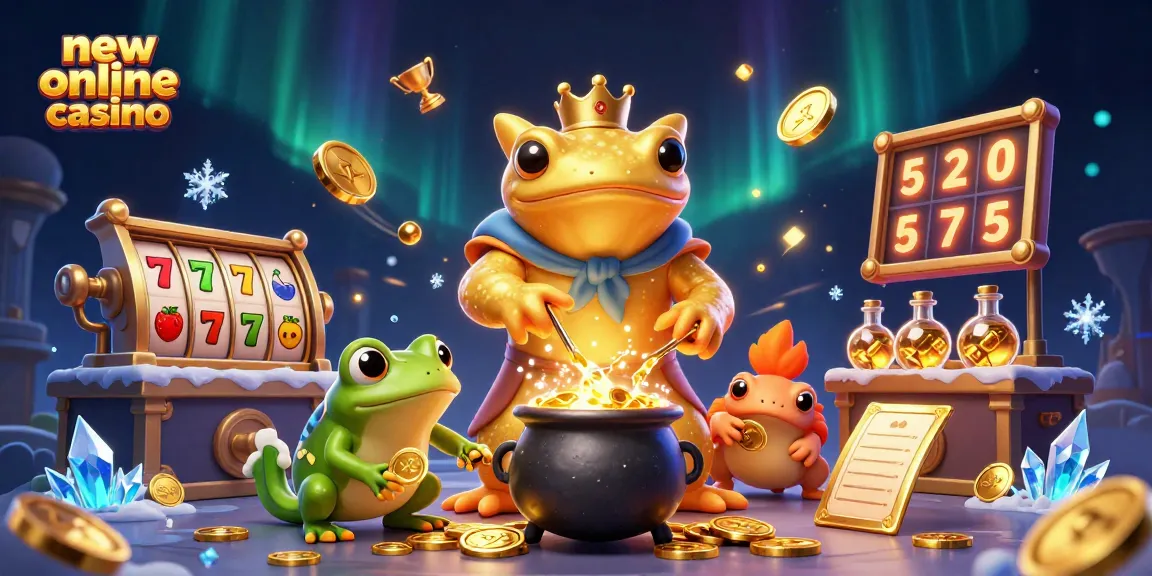 Experience the excitement of a new online casino scene filled with golden coins, fun characters, and gaming elements.