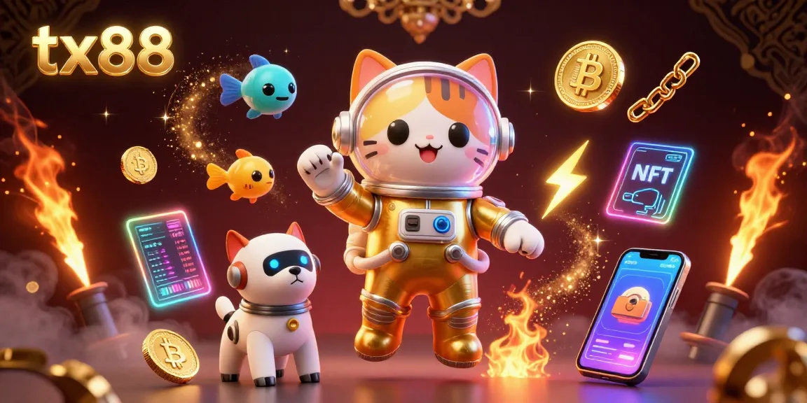 Experience excitement at tx88 with animated space cat symbols and crypto elements in a vibrant casino scene.